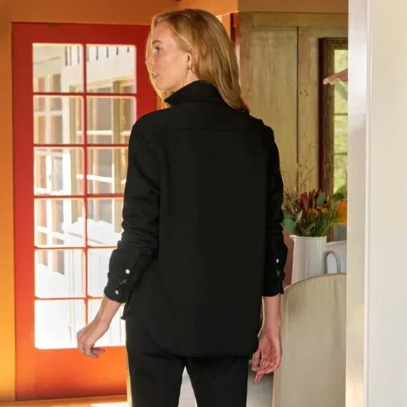 Frank & Eileen Eileen Button-Up Shirt TRIPLE FLEECE Size: M Black - Picture 11 of 16